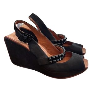 Modern Vintage black peeptoe studded wedges